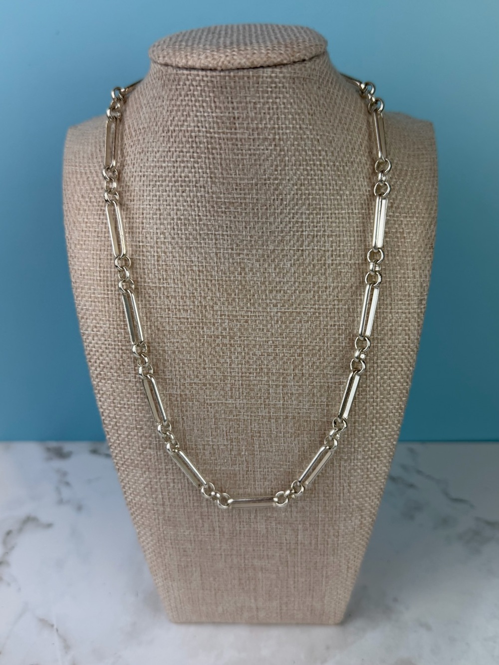 Lucky Brand Silver-Tone Elongated Paperclip & Bar Link Chain Necklace